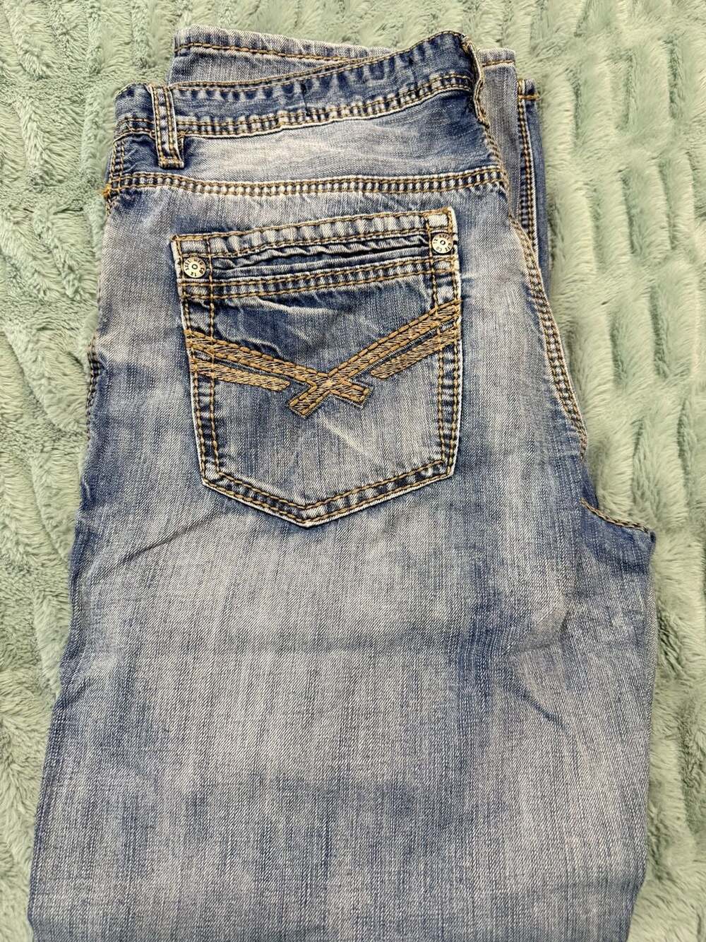 T.K. Axel Treadwell Relaxed Straight Jeans Men's W34 L32 Blue Denim Thick Stitch